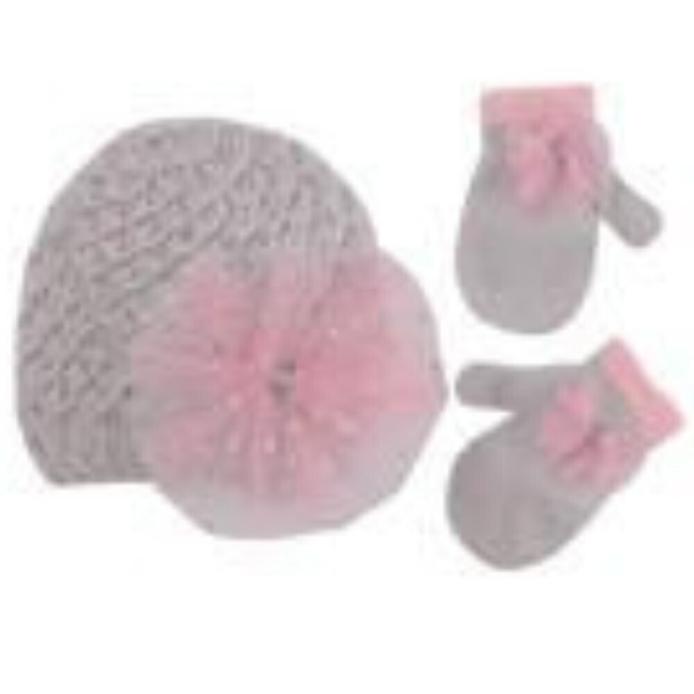 Koala Kids 2-Piece Set Girls Medium Pink Tulle Poof Beanie And Gloves RED40